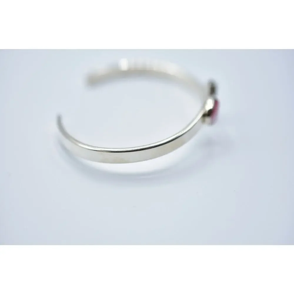 Vintage USA 925 Sterling Silver Signed Cuff Bracelet Pink Stone 16.75 Chic Bin7